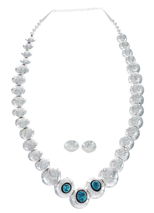 Navajo Turquoise Light Weight Hollow Sterling Silver Necklace Earrings Set AX129534