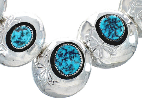 Navajo Turquoise Light Weight Hollow Sterling Silver Necklace Earrings Set AX129534