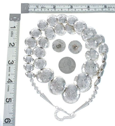 Navajo Turquoise Light Weight Hollow Sterling Silver Necklace Earrings Set AX129534