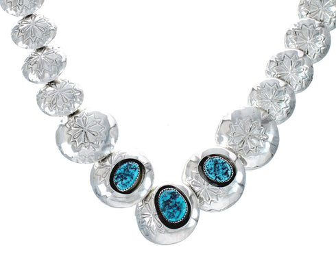 Navajo Turquoise Light Weight Hollow Sterling Silver Necklace AX129537