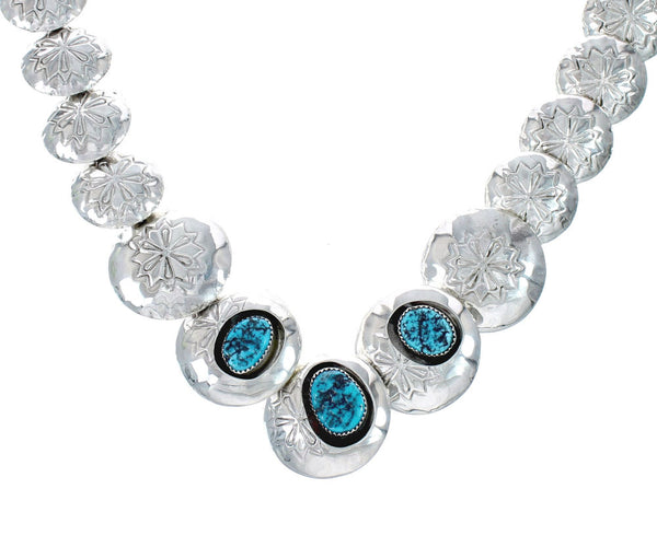 Navajo Turquoise Light Weight Hollow Sterling Silver Necklace AX129537