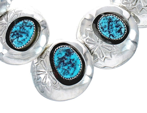 Navajo Turquoise Light Weight Hollow Sterling Silver Necklace AX129537