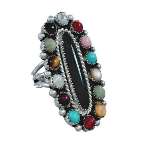 Native American Sterling Silver Multistone Inlay Ring Size 10-1/2 AX129573