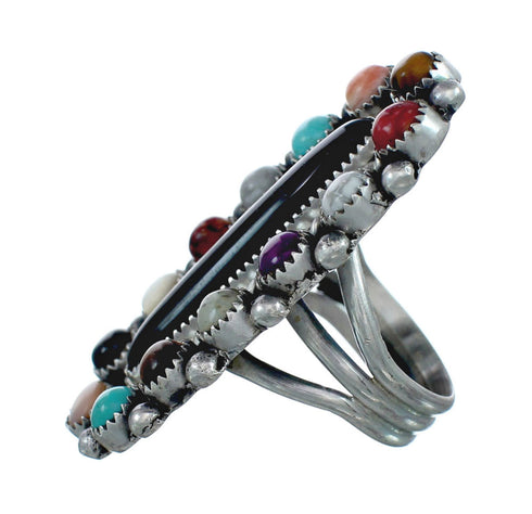 Native American Sterling Silver Multistone Inlay Ring Size 9-3/4 AX129574