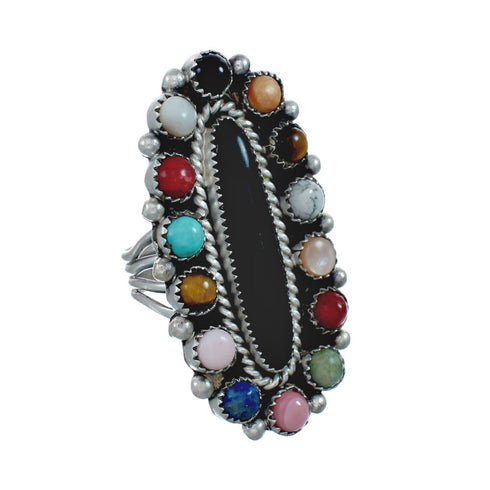 Native American Sterling Silver Multistone Inlay Ring Size 10 AX129576