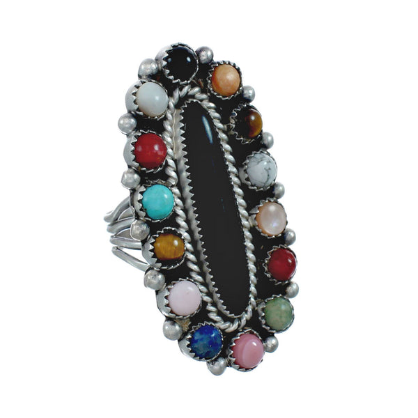 Native American Sterling Silver Multistone Inlay Ring Size 10 AX129576