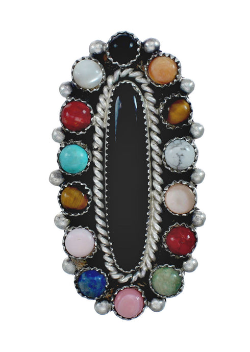 Native American Sterling Silver Multistone Inlay Ring Size 10 AX129576