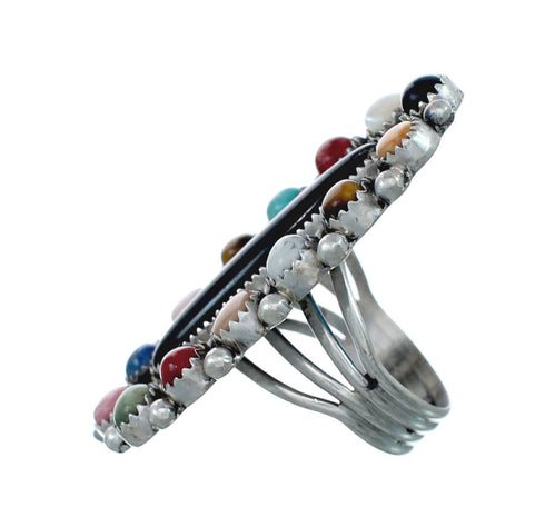 Native American Sterling Silver Multistone Inlay Ring Size 10 AX129576