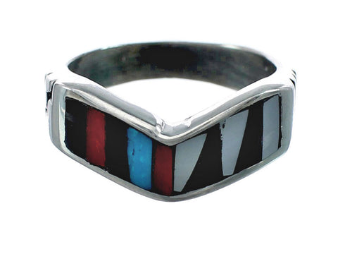 Multicolor Inlay Native American Sterling Silver Ring Size 6-1/4 AX129621