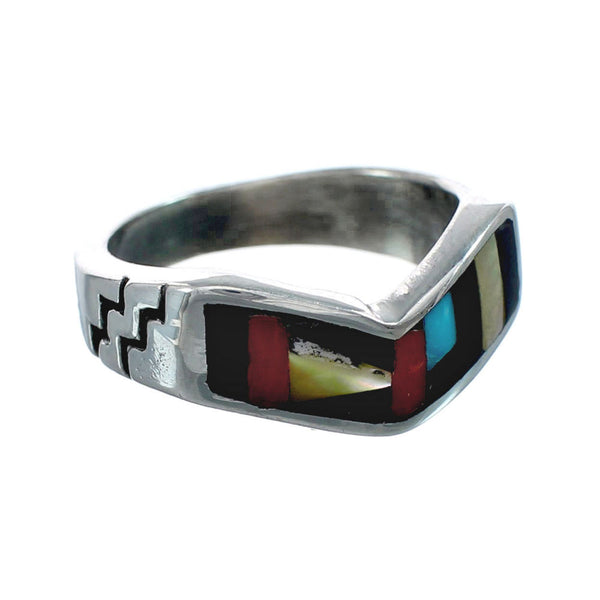 Multicolor Inlay Native American Sterling Silver Ring Size 6-1/4 AX129622