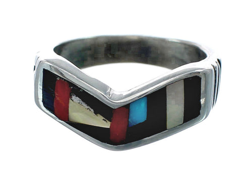 Multicolor Inlay Native American Sterling Silver Ring Size 6-1/4 AX129622