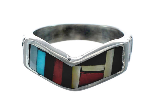 Multicolor Inlay Native American Sterling Silver Ring Size 6-1/2 AX129623