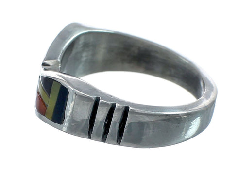 Multicolor Inlay Native American Sterling Silver Ring Size 6-1/2 AX129623
