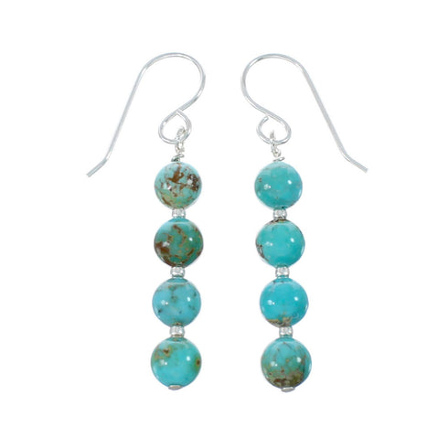 Native American Turquoise Sterling Silver Bead Hook Dangle Earrings AX130199