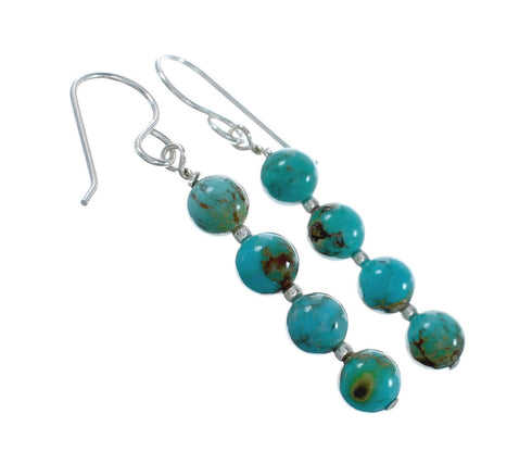Native American Turquoise Sterling Silver Bead Hook Dangle Earrings AX130199