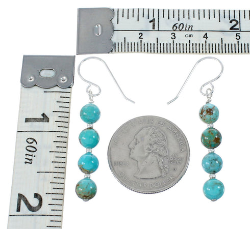 Native American Turquoise Sterling Silver Bead Hook Dangle Earrings AX130199