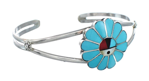 Zuni Multicolor Inlay Sunface Sterling Silver Cuff Bracelet NN20294