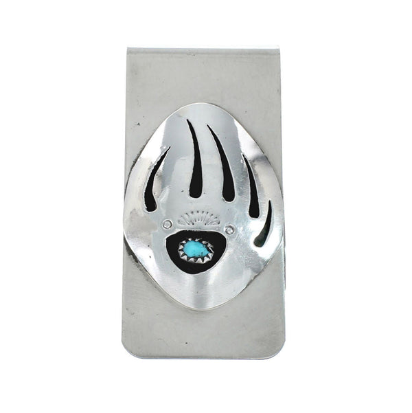 Navajo Sterling Silver Turquoise Bear Paw Money Clip NN20278