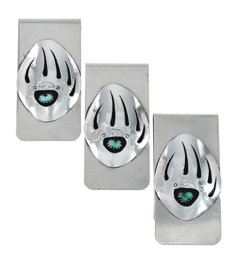 Navajo Sterling Silver Turquoise Bear Paw Money Clip NN20278