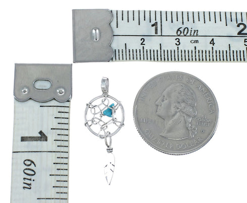Native American Sterling Silver Turquoise Dream Catcher Feather Pendant NN20488