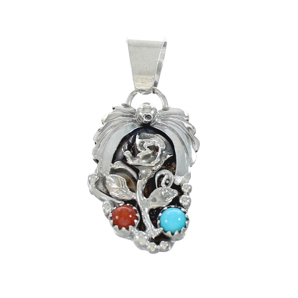 アクセサリー indian jewelry navajo necklace Genuine Navajo Indian Turquoise Coral Sterling Silver Pendant