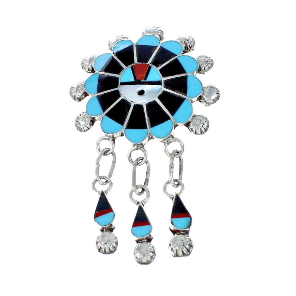 Multicolor Inlay Zuni Sun Sterling Silver Pin Pendant NX11728
