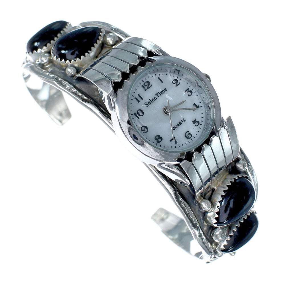Native American Flower Onyx Sterling Silver Cuff Watch AX122681 ...