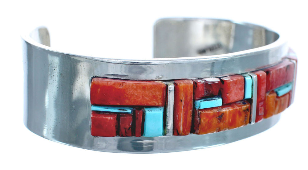 Navajo Sterling Silver Multicolor Cobble Inlay Cuff Bracelet AX123713 ...