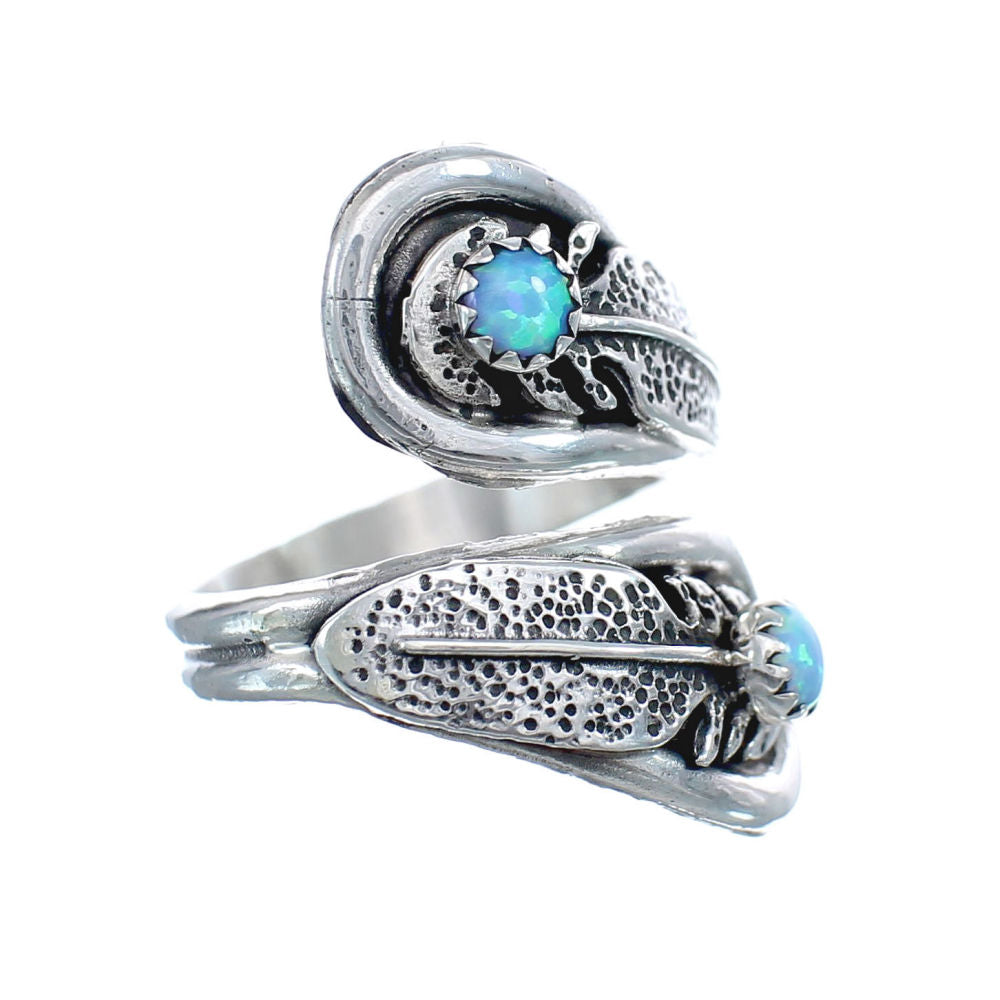 Sterling Silver Opal Navajo Feather Adjustable Ring Size 7, 8, 9 AX126 ...