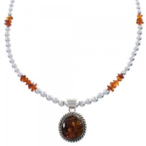 Amber Authentic Sterling Silver Navajo Bead Necklace Set AX94000