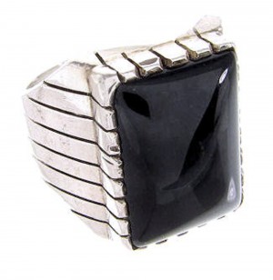 Sterling Silver Onyx Jewelry Ray Jack Navajo Ring Size 9-3/4 EX24539