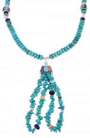 Native American Navajo Turquoise Multicolor Bead Necklace RS40187