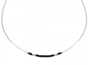Hand Strung Liquid Sterling Silver & Onyx 16" Necklace Jewelry LS37X