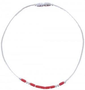 Hand Strung Liquid Silver And Coral Bead Bracelet LS36C