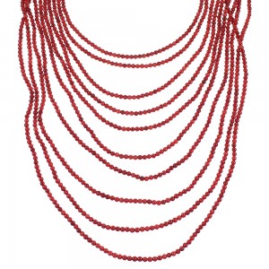Coral And Genuine Sterling Silver Navajo 10-Strand Bead Necklace WX60035