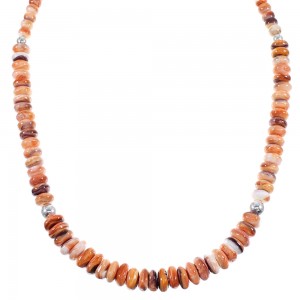 Navajo Indian Orange Purple Oyster Shell And Sterling Silver Bead Necklace WX60091