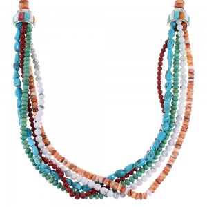 5-Strand Multicolor Bead Silver Native American Necklace EX59306