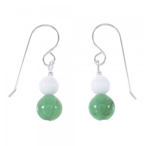 Sterling Silver Navajo White Agate And Aventurine Bead Hook Dangle Earrings AX95952