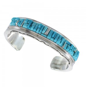 Turquoise Inlay Genuine Sterling Silver American Indian Bracelet AX96894