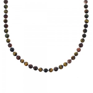 Tiger Eye Genuine Sterling Silver Native American Bead Necklace RX107846