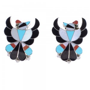 Sterling Silver Zuni Multicolor Inlay Thunderbird Post Earrings AX99017