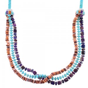 3-Strand Multicolor Genuine Sterling Silver Native American Bead Necklace AX99071