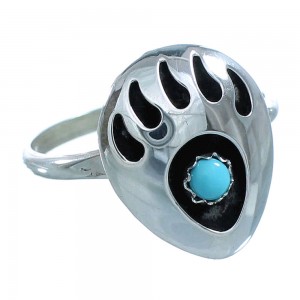 American Indian Sterling Silver Turquoise Bear Paw Ring Size 6-3/4 RX112180