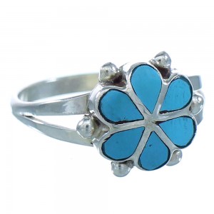 Turquoise Zuni Genuine Sterling Silver Flower Ring Size 6-1/2 AX102541