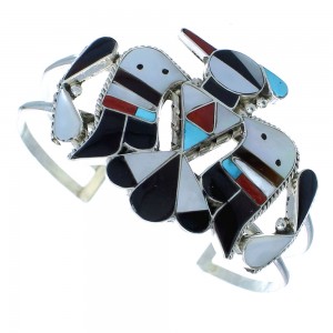 Silver Thunderbird Multicolor Inlay Zuni Cuff Bracelet AX102714