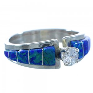 Blue Opal Cubic Zirconia Sterling Silver Zuni Ring Size 9 JX126047