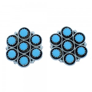 Native American Zuni Turquoise Sterling Silver Post Earrings TX102981