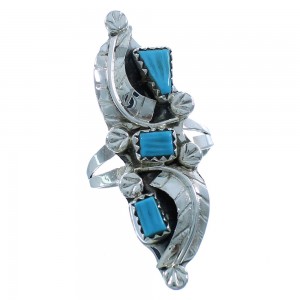 Zuni Turquoise Sterling Silver Leaf Ring Size 8-3/4 SX110128