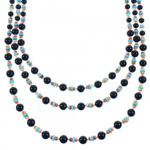 Navajo Multicolor Sterling Silver 3-Strand Bead Necklace SX105021