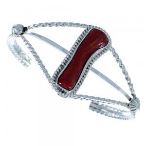 Coral Sterling Silver Native American Cuff Bracelet RX105317